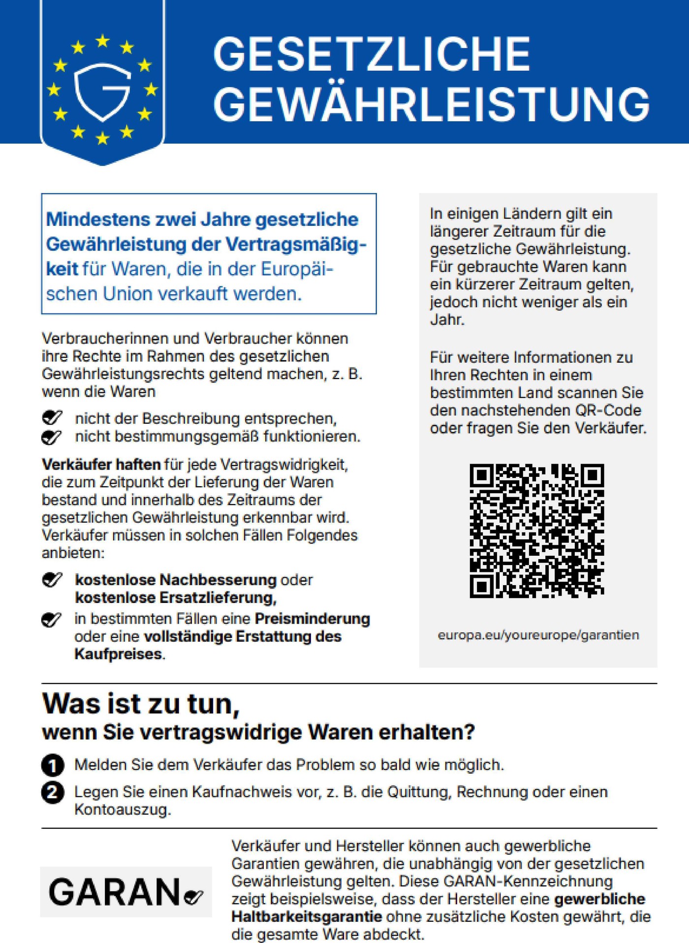 Harmonised EU notice on the legal guarantee of conformity